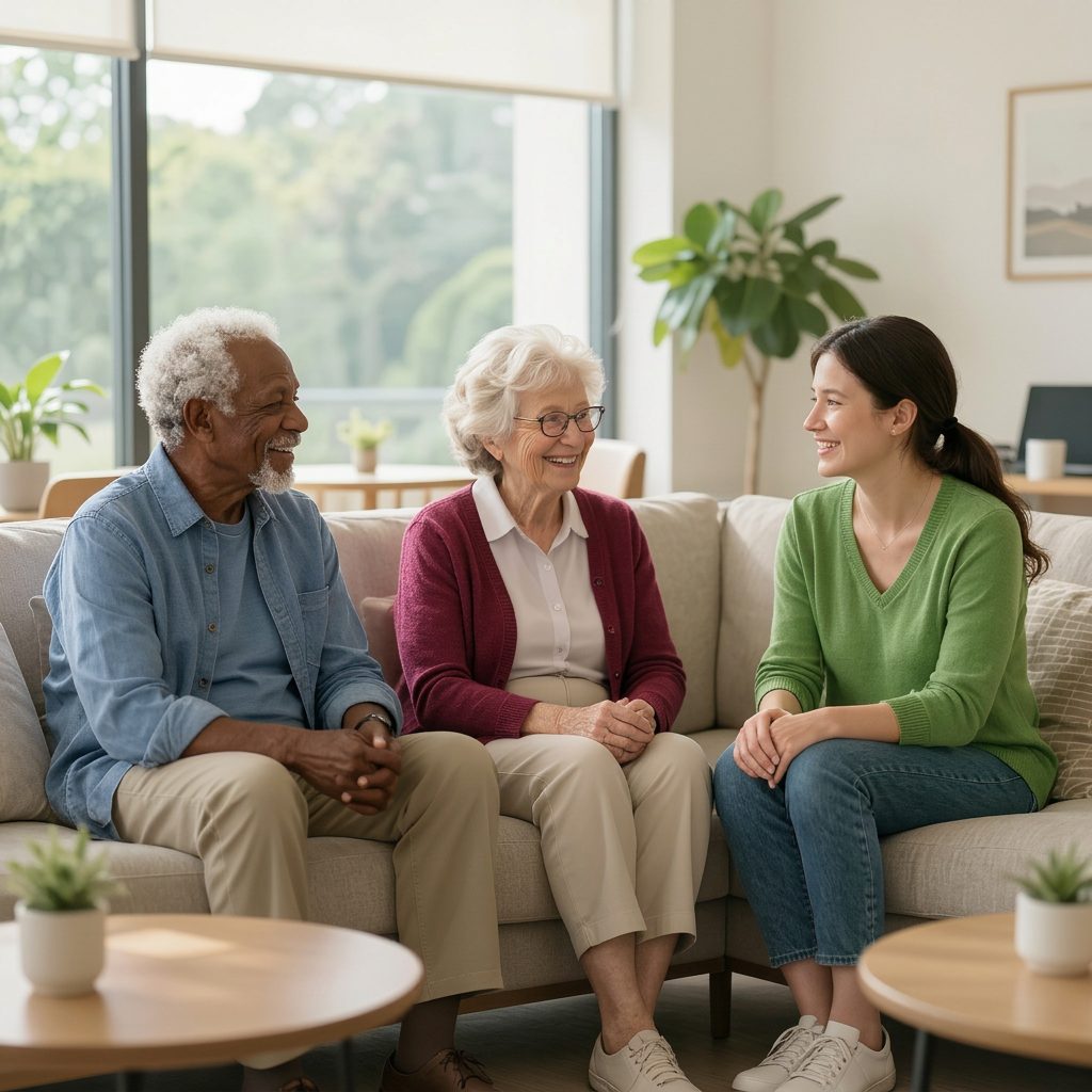 Senior couple meeting with a placement advisor